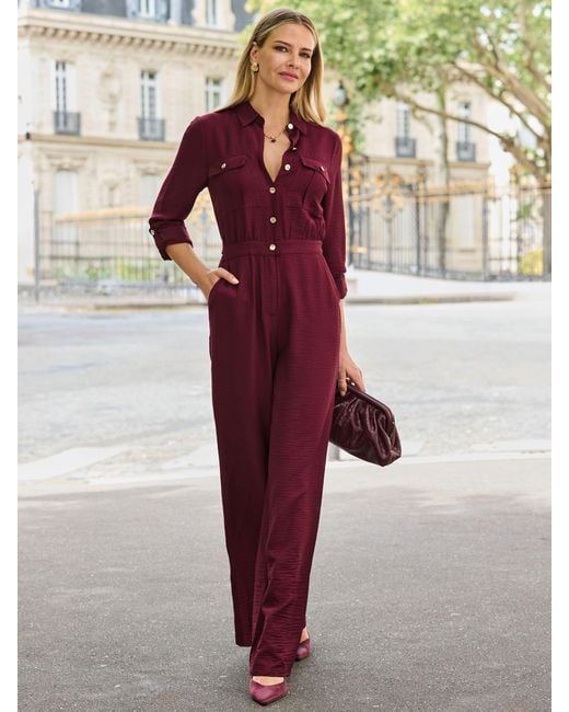 Sosandar Red Button Front Jumpsuit