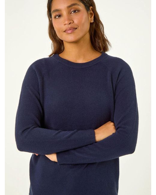 Roman Blue Plain Soft Crew Neck Jumper