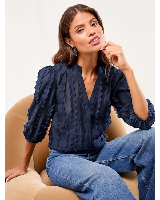 Lipsy Blue 3D Fabric Grandad Collar Short Sleeve Shirt