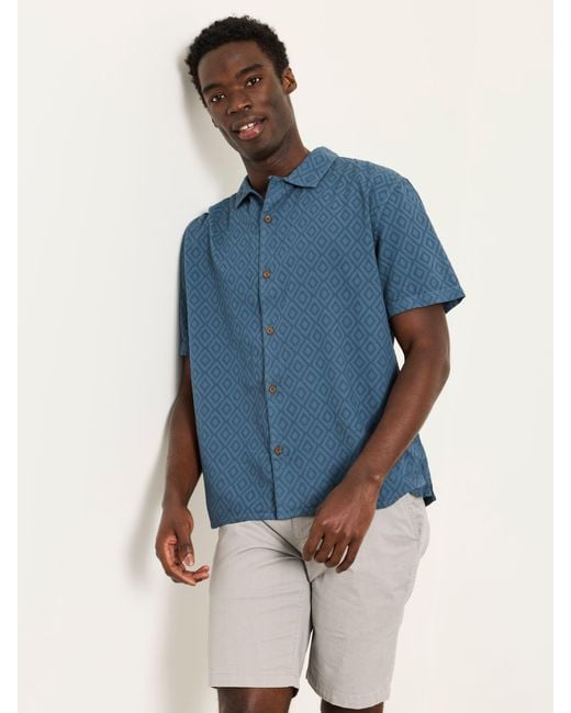 FatFace Blue Fatface Short Sleeve Relaxed Fit Garment Dye Geo Textured Shirt for men