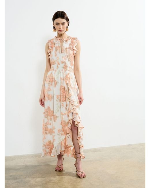 French Connection White Elko Jaquard Flutted Midi Dress