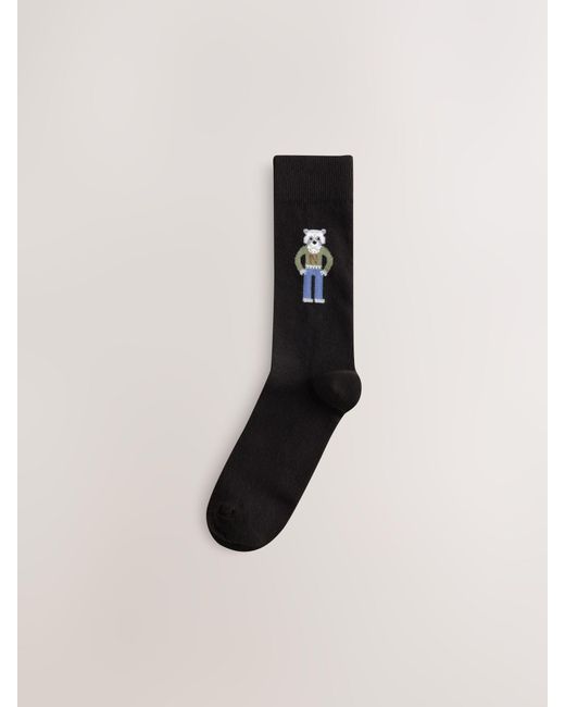 Next Black Jaquard Animal Pattern Socks 5 Pack for men