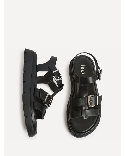 Linzi Black Portrait Two Strap Flatform Sandals