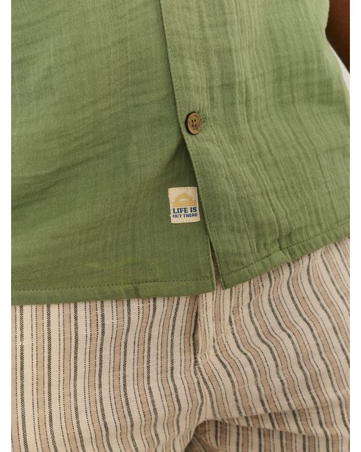 FatFace Green Fatface Short Sleeve Relaxed Fit Oliva Placement Embroidery Shirt for men