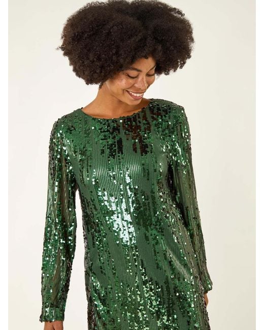 Roman Green Sequin Shift Stretch Dress