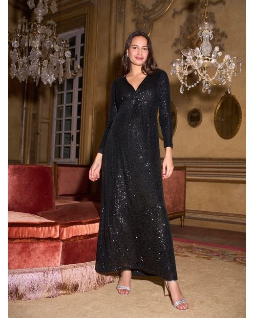 Seraphine Brown Knot Front Sequin Maternity Maxi Dress