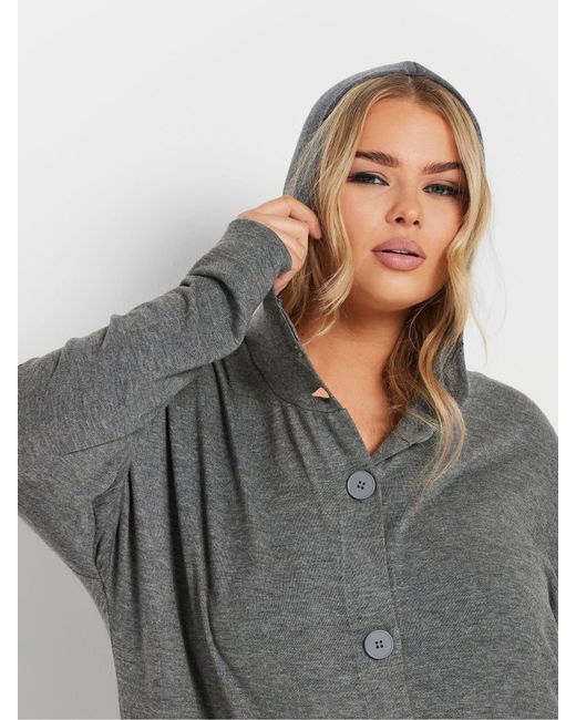 Yours Curve Gray Maxi-Jacke Mit Kapuze Und Knopfverschluss46