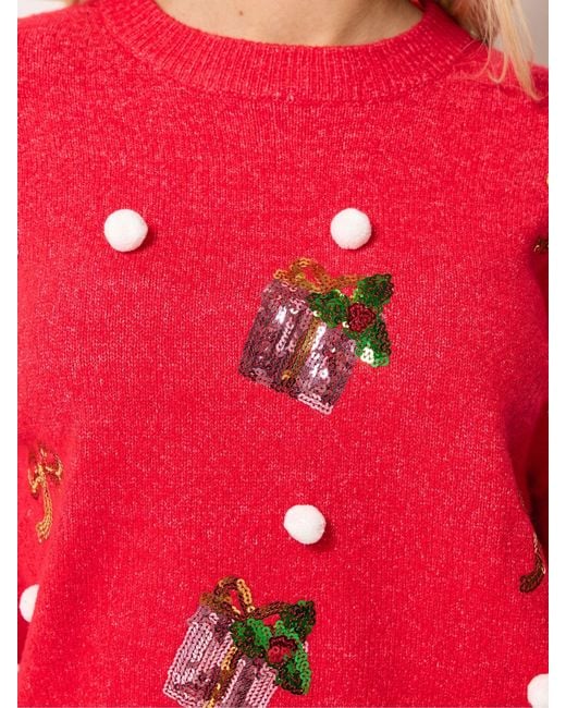 M Com Red Novelty Sequin Jumper