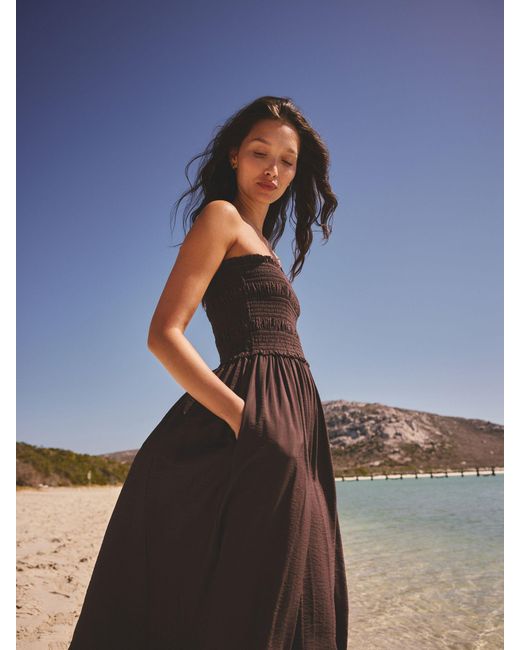 Next Bandeau Shirred Body Midi Dress in Brown