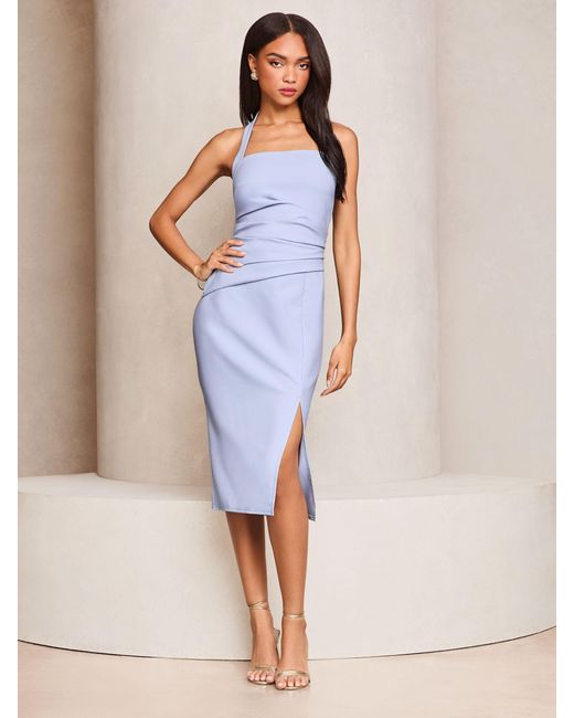 Lipsy Natural Square Halter Neck Bodycon Dress