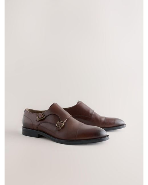 Next Brown Double Monk Leather Shoes for men