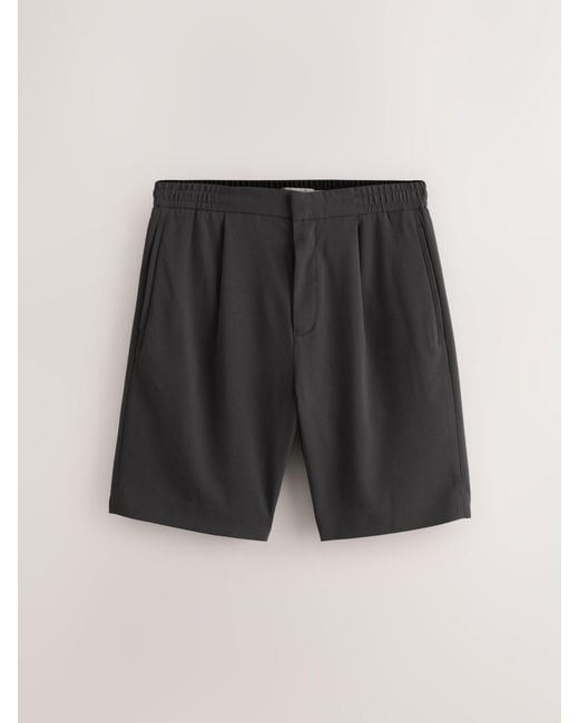 Next Black Elasticated Waist Pleat Chino Shorts for men