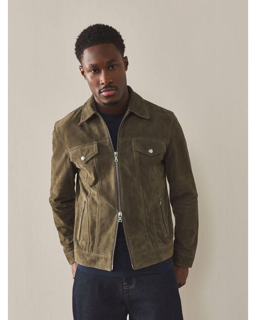 Next Green Suede Zip Through Western Jacket for men