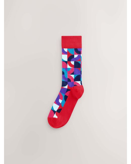 Next Red Bright/ Geo Pattern Socks 8 Pack for men