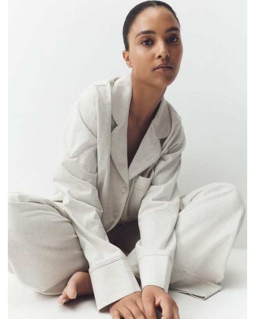 Next White Stripe Jersey Button Through Pyjamas
