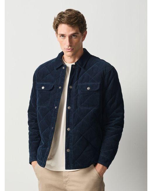 Next Blue Quilted Cord Borg Lined Shacket for men