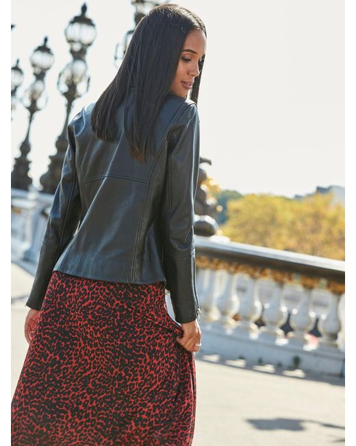 Sosandar Blue Leather Biker Jacket