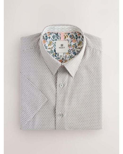Next Gray Regular Fit Regular Fit Cotton Rich Trimmed Textured Short Sleeve Smart Shirt for men