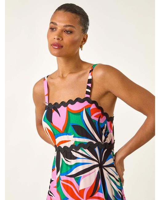 Roman Red Floral Print Ric Rac Maxi Dress