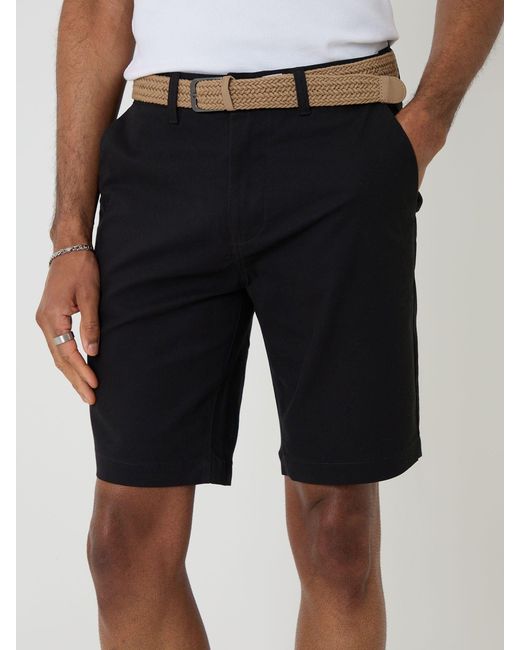 Threadbare Black Belted Chino Shorts for men