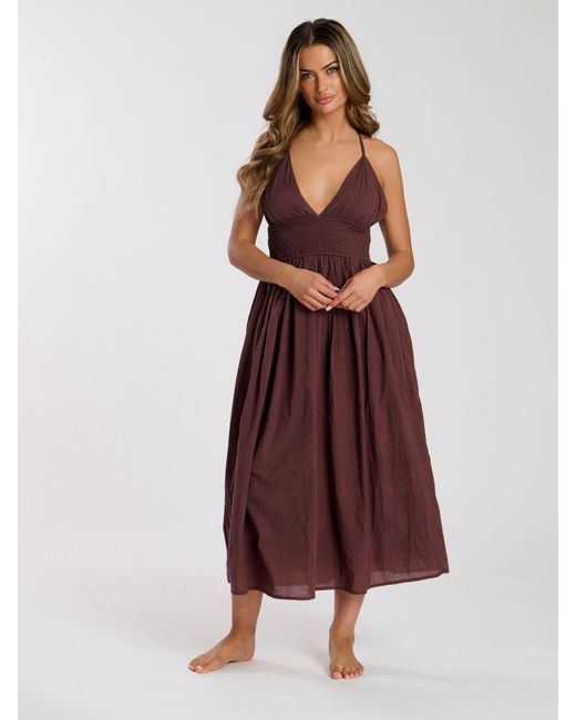 South Beach Red Halter Neck 100% Cotton Maxi Dress