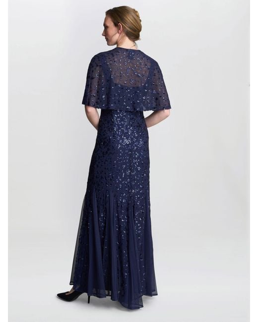 Gina Bacconi Blue Jordan Sequin Beaded Maxi Dress And Jacket