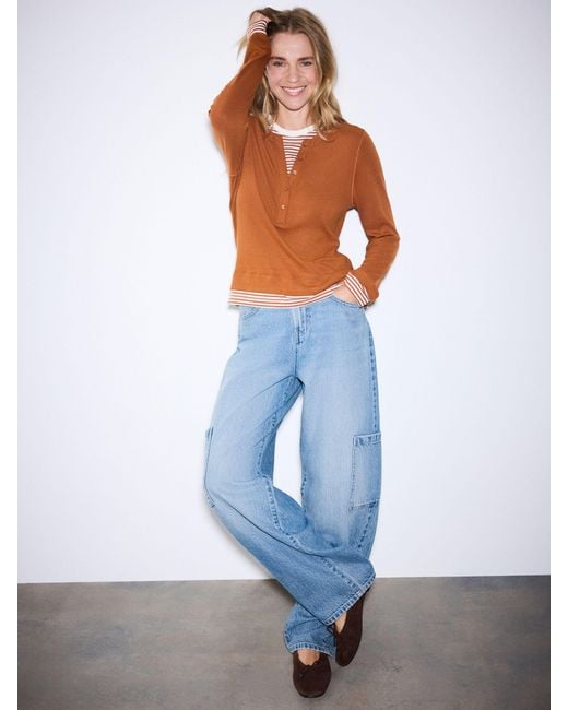 Next Brown Tan Button Down Long Sleeve Layer Henley