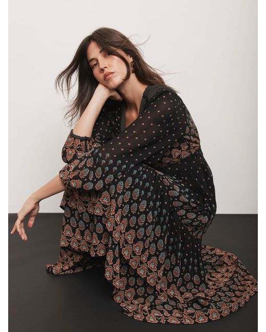 Mint Velvet Black Retro Print Midi Dress