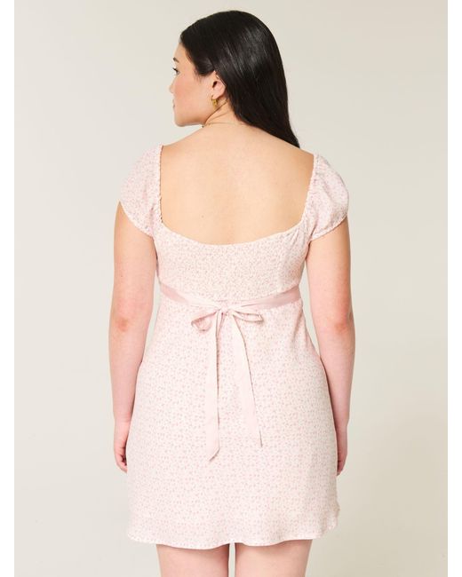 Hollister Crepe Cap Sleeve Satin Sash Mini Dress in Natural | Lyst