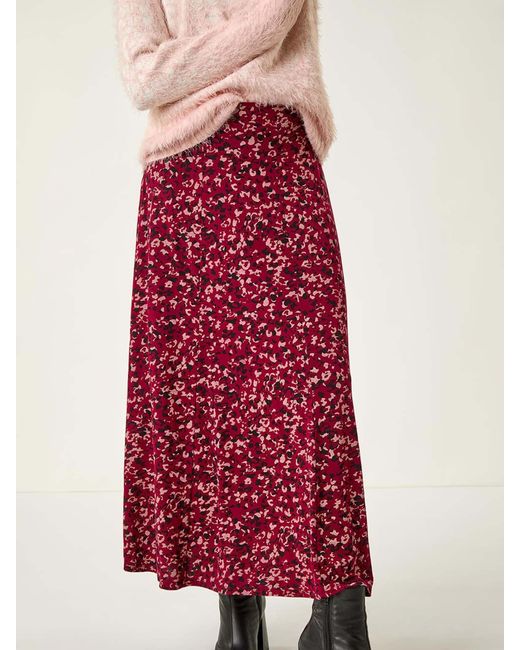 Roman Red Confetti Print Stretch Midi Skirt