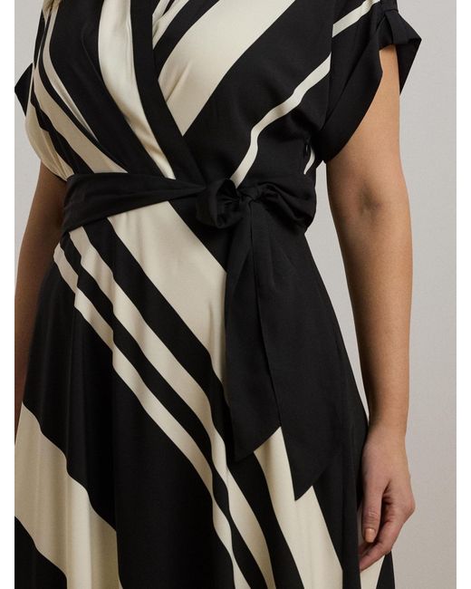 Ralph Lauren White Curve Striped Belted Collared Dress