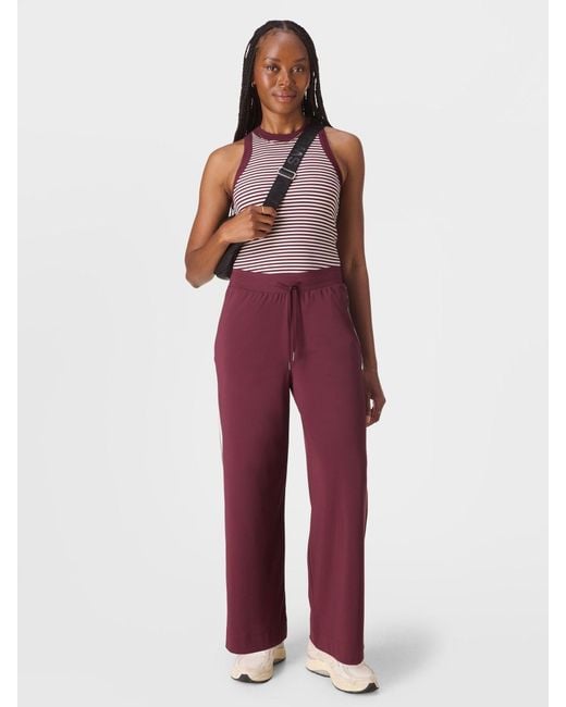 Sweaty Betty Red 32 Inch Inside Seam Explorer Side Stripe Wide Leg 32 Trousers