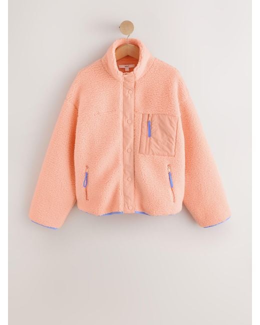 Next Pink Graphic Floral Button Through Borg Jacket
