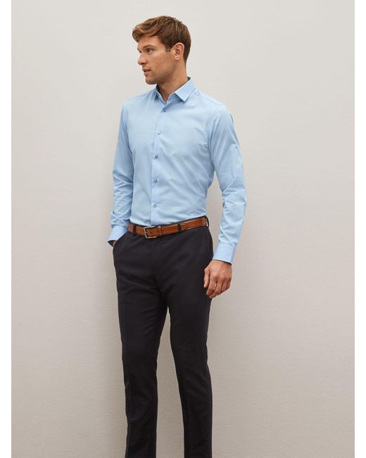 Next Blue Slim Fit Easy Care Textured Single Cuff Smart Shirt for men