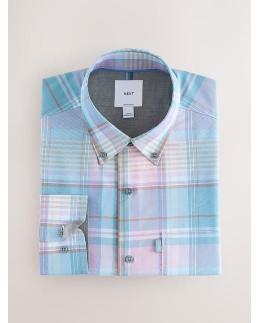 Next Blue Regular Fit Easy Iron Button Down Oxford Shirt for men