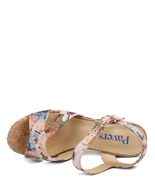 Pavers Pink Patterned Cork Wedge Platform Sandals