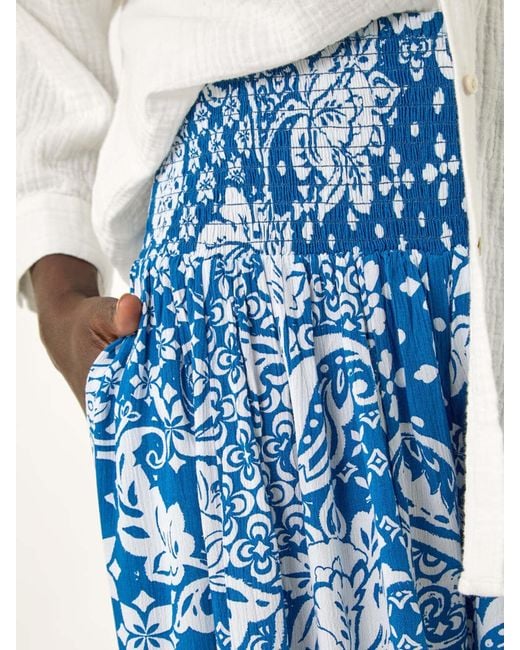 Roman Blue Printed Shirred Wide Leg Trousers