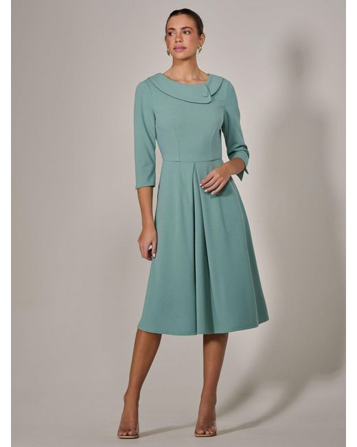 Jolie Moi Green Roll Collar Long Sleeve Midi Dress