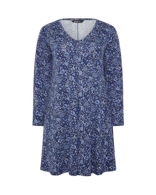 Yours Curve Blue Pleated Front Dress