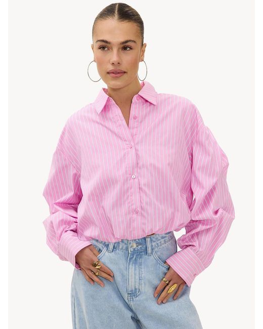Loavies Pink Stripe Ruched Sleeve Blouse