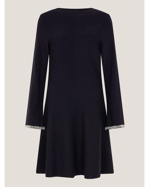 Monsoon Blue Tate Embellished Long Sleeve Knit Mini Dress