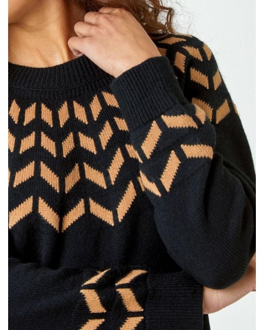 Roman Black Chevron Print Jumper Dress