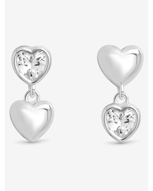 Simply Silver White Cubic Zirconia Heart Drop Earrings