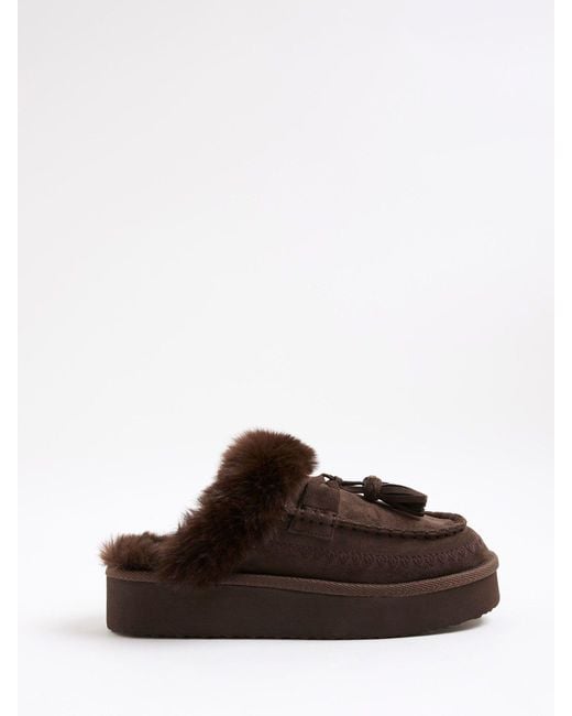 River Island Black Whipstitch Tassle Slippers