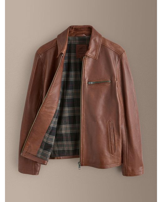 Next Brown Leather Zip Through Jacket for men