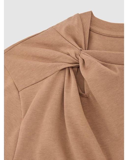 Reiss Natural Esme Cotton Twist-Detail Boxy T-Shirt