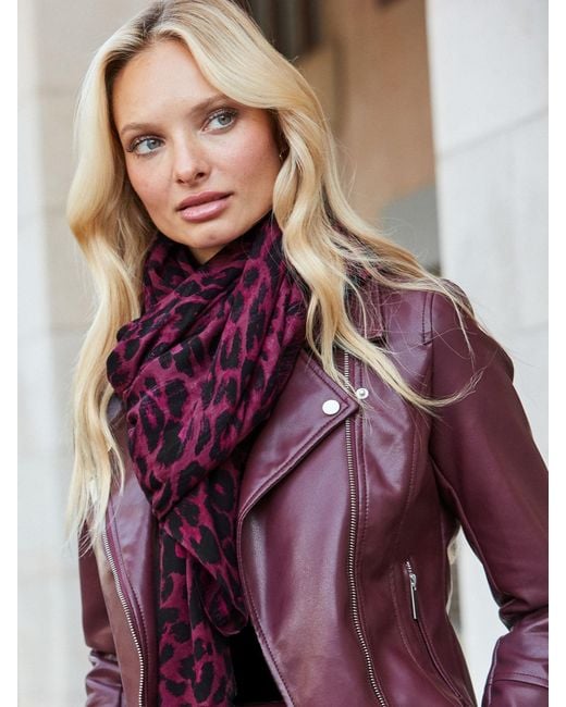 Sosandar Purple Leopard Print Scarf