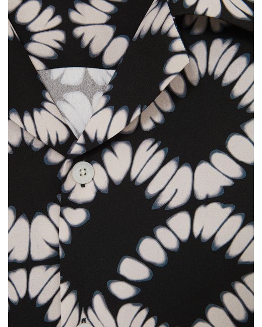 Reiss Black Abstract Floral Print Cuban Shirt for men