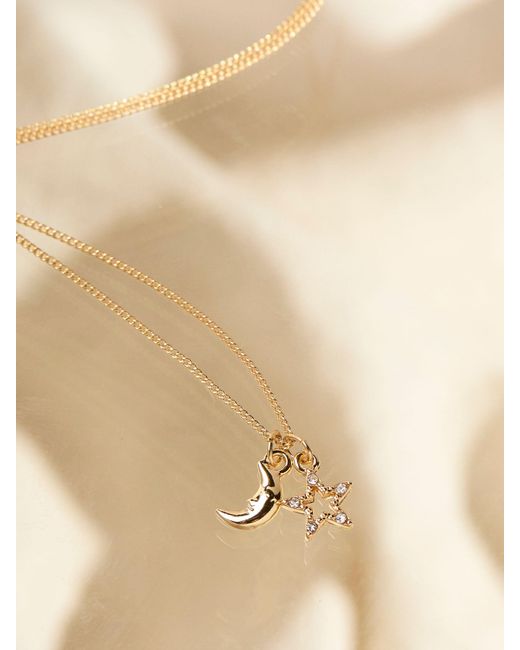 FatFace Natural Fatface Star And Moon Necklace