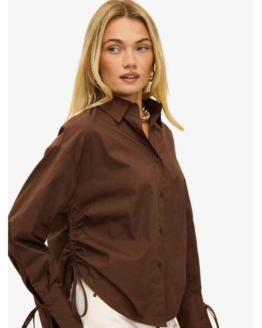 Loavies Brown Oversized Blouse With Ruched Side Detailing